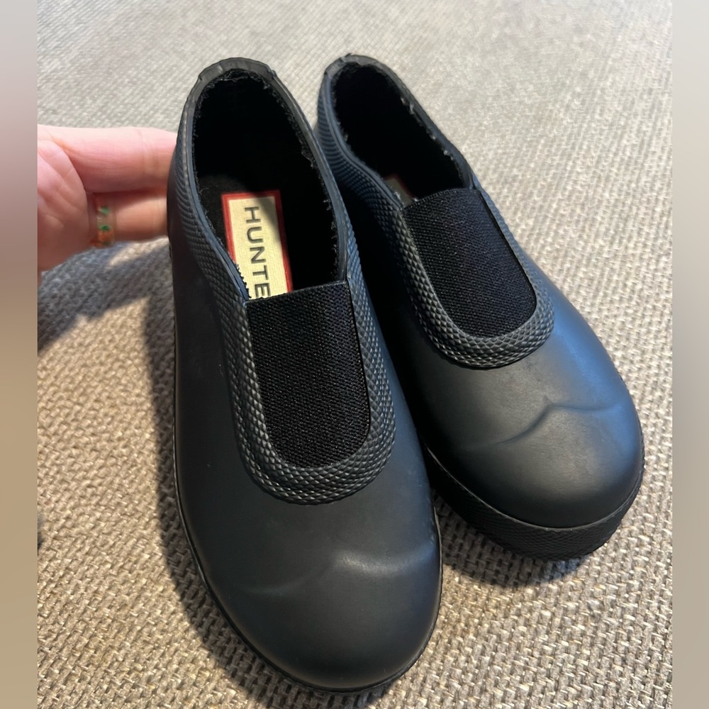 Hunter Kids Black Elastic Slip-On Waterproof Rain Shoes